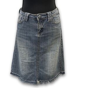 Y2K Knee-Length Denim‎ Skirt with Raw Hem | Size 7 | Industrial Cotton